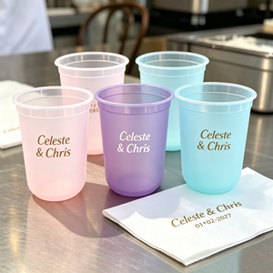 Gobelet réutilisable en plastique PP à paroi simple de 300 ml (9 oz) avec couvercle et paille, changeant de couleur, pour stade, monogramme, « Cheers », mariage - Product Image 1