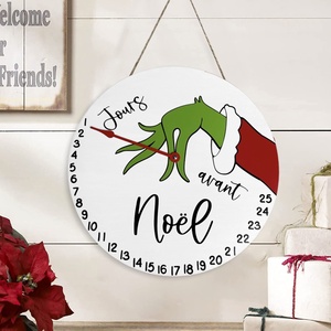 Noël Grinch compte à rebours plaque de porte en bois décorations de porte d'entrée adaptées aux enfants fournitures de fête en boîte Design élégant plaqué - Product Image 6