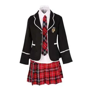 Vestido camisa e calça branca para meninos e meninas, uniforme escolar primária com laço gola