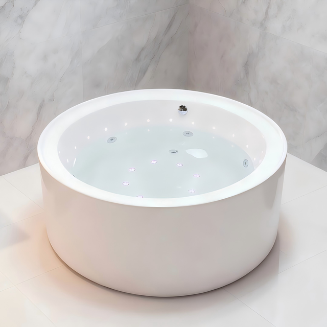1.6m OEM ODM Acrylic Freestanding Modern Spa Whirlpool Massage Bathtub 2-Person Soaking Round Indoor Hotel Villa Drainer