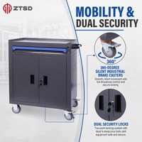 Armoire à outils mobile avec tiroir et portes doubles, chariot à outils en acier verrouillable sur roulettes pour l'organisation du rangement dans le garage et l'atelier