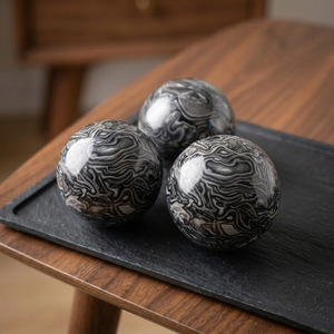 Venta al por Mayor de Esferas de Ágata Negra, Cristal Curativo Natural, Esfera de Cristal de Jaspe Picasso para Decoración del Hogar - Product Image 2