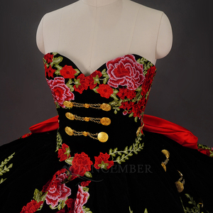 Vestido de Quinceañera Rojo Charro Jancember WC045, Vestido de Baile Floral, Vestido de Novia de Terciopelo Negro con Volantes, Ropa para Fiestas de Cumpleaños, Banquetes y Eventos - Product Image 5