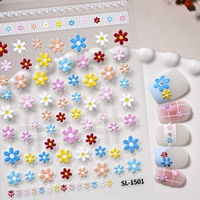 Autocollants 3D brillants gaufrés pour ongles, motif floral, fins, imperméables, non toxiques, en plastique, sans BPA, pour nail art