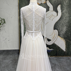 Jancember LSSG124 <b>Simple</b> Muslim Arabic <b>Long</b> <b>Sleeve</b> <b>Wedding</b> Bridal <b>Dress</b> with Belt - Product Image 5