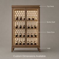 Armoire à vin en bois massif écologique sur mesure, bar à vin moderne de luxe avec porte vitrée et éclairage LED pour la maison, salon