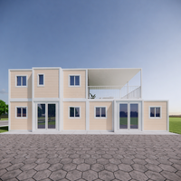 Casa Contenedor Expandible de Dos Pisos, Certificada por la CE, Moderna, de 3 Unidades Combinadas, de 20 Pies, con Doble Ala y Gran Balcón, Prefabricada