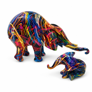 Figura de Resina Colorida de Elefante Madre e Hijo, Escultura de Elefantes con Tronco Entrelazado, Adorno Decorativo Moderno Pintado para el Hogar - Product Image 2