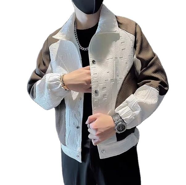 Men's Fashion Lapel Jacket Patchwork Cardigan Contrasting Color Trend  Versatile Slim Fit Jacket