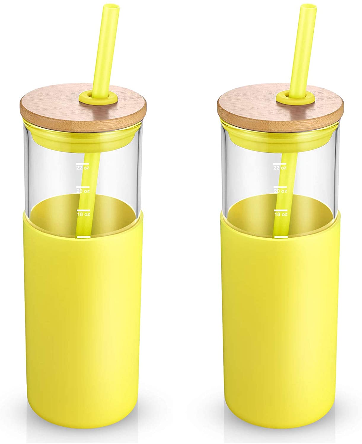 24oz Glass Tumbler Glass Water Bottle Straw Silicone Protective Sleeve Bamboo Lid