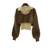 Grand ensemble d'automne pour femmes à la mode Nouveau pull ample chaud Taille haute Minceur Demi-jupe avec gilet Ensemble trois pièces
