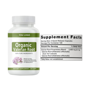Extrait de racine de valériane d'origine naturelle Capsules de racine de valériane biologiques avec étiquette personnalisée - Product Image 3