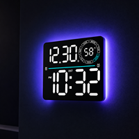 AIKS 360 °   Jam Dinding Digital LED RGB Ambient Backlight 10 Tingkat Peredup Sensor Otomatis Suhu Jam Meja Mingguan Alarm Ganda OEM.
