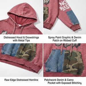 Sudadera con Capucha TKAN754D, Estilo Urbano, Vintage, Lavada, Holgada, Informal, Gruesa, 100% Algodón, con Logotipo Personalizado - Product Image 2