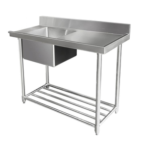 Table de travail à <span class=keywords><strong>2</strong></span> couches en acier inoxydable 201/304 de haute qualité avec bol d'<span class=keywords><strong>évier</strong></span>/égouttoir/éclaboussure arrière/espace pour poubelle - Product Image 3