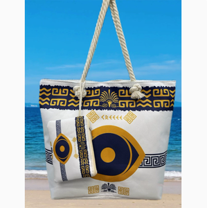 กระเป๋าชายหาดลายตาปีศาจดีไซน์ใหม่ PEIQUAN กระเป๋าสะพายไหล่ความจุมาก กระเป๋าโท้ท - Product Image 3