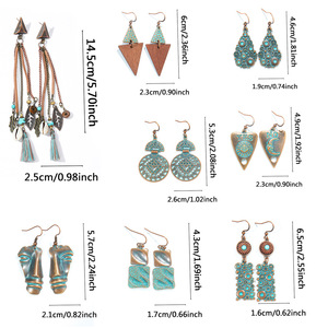 Geometric <b>Drop</b> Earrings Alloy Antique <b>Bronze</b> Plated Bohemia Style Women's Fashion Dangle Earrings Set - Product Image 5