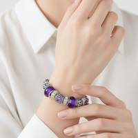 Bracelets de style européen avec perles à gros trous, chaîne serpent, ruban violet rose, pour la sensibilisation au cancer, bijoux cadeaux