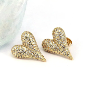 MEHTAB COLLECTION Classic Commute Look Heart Shape Plating Inlay Copper Zircon 18k <b>Gold</b> Plated <b>Drop</b> <b>Earrings</b> for Women in - Product Image 2