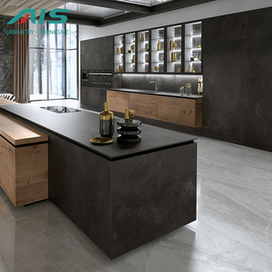 Italy solutions – ensemble d'armoires chauffantes de <span class=keywords><strong>façade</strong></span>, ensemble d'armoires de cuisine en verre de couleur noire avec ensemble d'île - Product Image 2