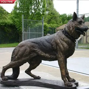 户外花园黄铜动物雕塑青铜站立德国牧羊犬雕像