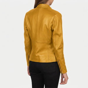 Veste en cuir de mouton 100% haute qualité pour femme, col montant, manches longues, fermeture éclair, disponible en différentes couleurs - Product Image 2
