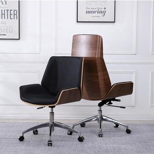 Fauteuil de <span class=keywords><strong>Bureau</strong></span> de Direction Pivotant à Dossier Haut <span class=keywords><strong>en</strong></span> Cuir Noir et Noyer, Foshan - Product Image 4
