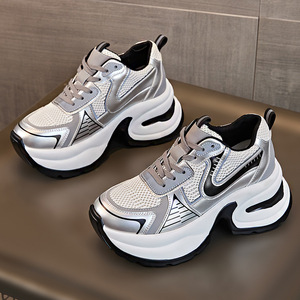 Chaussures de sport coréennes à lacets, style identique, <span class=keywords><strong>argent</strong></span>ées, augmentant la taille, pour femmes, été 2025, printemps, nouvelles chaussures légères en maille - Product Image 4
