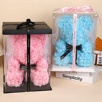 Vente chaude 2024 cadeaux de noël à la main éternelle Rose ours Rose artificielle ours en peluche avec boîte robe de mariée couronne