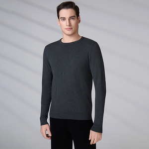 Pull-over de marque de créateur en gros, pull en maille gris à col rond pour homme, 100 % coton, collection automne-hiver - Product Image 3