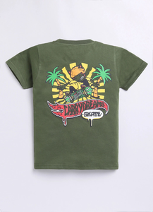 Boys Green Printed Cotton T-shirt <b>Drop</b> In To Carrydreams Skate Graphic Soft Breathable Fabric Comfortable Casual Wear - Product Image 2