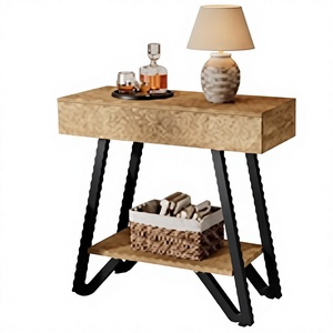 Modern Foldable Side <b>Table</b> Bedside Ottoman Console <b>Table</b> Wood Top Metal <b>Legs</b> Storage Fabric Upholstery Living Room Furniture - Product Image 1