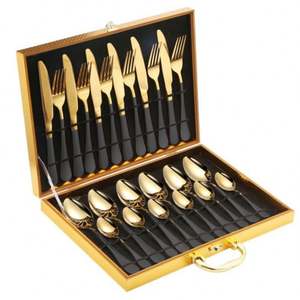 Ensemble de couverts en acier inoxydable doré 24 pièces, très vendu, avec boîte – Cadeau d'affaires durable et écologique - Product Image 2