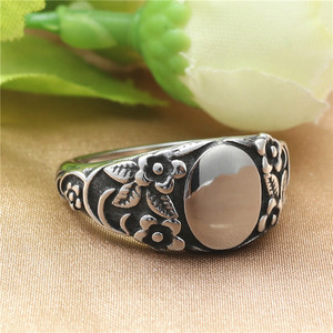 European American Style <b>Titanium</b> Steel Plant Flower <b>Ring</b> Retro Silver Women's Fashion Jewelry Gift Bezel Setting - Product Image 1