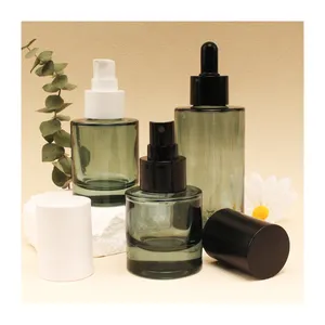 Kalın duvar temizle buzlu 30ml cam damlalık şişe 1OZ cam kozmetik Toner pompası Serum şişesi cilt bakımı için