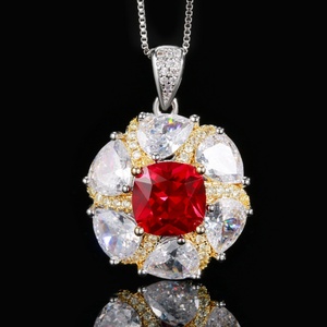 Fashion Eco-friendly Copper Gold Plated 10-8MM Red Color Cubic Zirconia Temperament Pendant Necklace and <b>Earring</b> <b>Set</b> for Women - Product Image 4