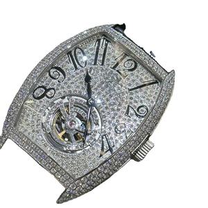 Luxurious Custom Logo Diamond Dial Case Mechanical <b>Watch</b> Hollow Movement <b>Black</b> Leather Strap for <b>Men</b> - Product Image 3