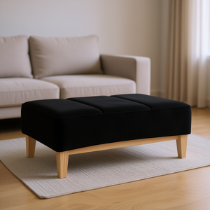 Poggiapiedi in Velluto Nero di Medie Dimensioni, Trapuntato, Stile Mid-Century Moderno, Arredamento per Soggiorno - Product Image 2