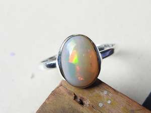 Australian Multi Fire <b>Opal</b> Wedding <b>Ring</b>-<b>Silver</b>-October Birthstone-10x8mm Solid <b>Opal</b>-6.5 US Size-Handmade Classic Prong Setting - Product Image 5