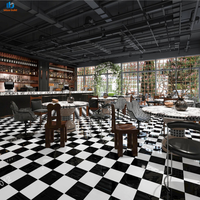 Carrelage en porcelaine effet marbre noir et blanc moderne, motif damier, 800x800mm, idéal pour café, salle de bain et sol de salle à manger - Vente Flash