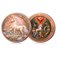 Koin Tembaga Murni 5oz dengan Relief 3D Makhluk Fantasi Mitologis: Putri Duyung, Phoenix Api, Naga Barat, Griffin, dan Naga - Koin Koleksi
