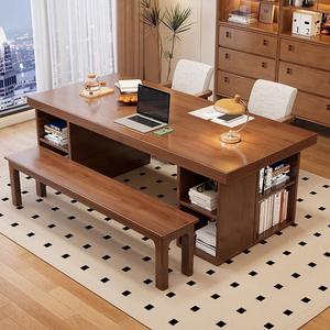 Solid Wood Slab <b>Desk</b> 140X80X75 160X80X75 180X80X75 200X80X75 With Storage For Home Office <b>Study</b> Multi Person Use - Product Image 1