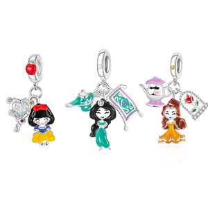 Ciondoli Pan in Argento: Ragazza, Principessa, Lampada, Specchio, Teiera, Tappeto, Rosa, Fiore, Perline - Compatibili con Braccialetti Originali, Gioielli, Compleanno, Berluque, Fai da Te - Product Image 1