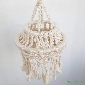 Abat-jour en macramé de style vintage, 100% coton, dentelle, lustre, tissé à la main au Vietnam, accessoires solides, respirant, antistatique, moyen - Product Image 5