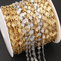 KAVNAR Chaîne d'espacement en acier inoxydable plaqué or 18 carats, maillons martelés en forme de fleur et de trèfle, pour la fabrication de bijoux DIY, vente en gros