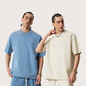 เสื้อยืดคอตตอนคุณภาพสูงทรงโอเวอร์ไซส์ แขนเสื้อแบบดรอปโชว์เดอร์ สไตล์สตรีทแวร์ วินเทจ ล้างสีแบบแอซิดวอช - Product Image 2