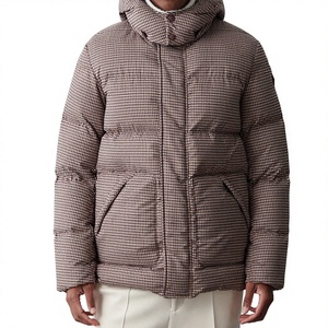 Veste d'hiver décontractée pour homme, en duvet à carreaux, avec capuche, coupe-vent, coupe régulière, fermeture à boutons, en polyester - Product Image 1