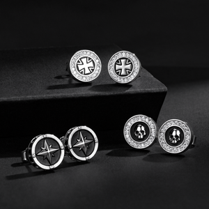 Pendientes de Plata de Ley S925 para Hombre, con Circonitas Cúbicas, Hipoalergénicos, Estilo Hiphop, con Forma de Estrella, Brújula, Cruz y Calavera - Product Image 1