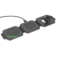 Chargeur sans fil magnétique rapide 3 en 1 de qualité supérieure Hoco CQ4, unique, pliable, pour téléphone portable, montre intelligente, écouteurs, couleur noire