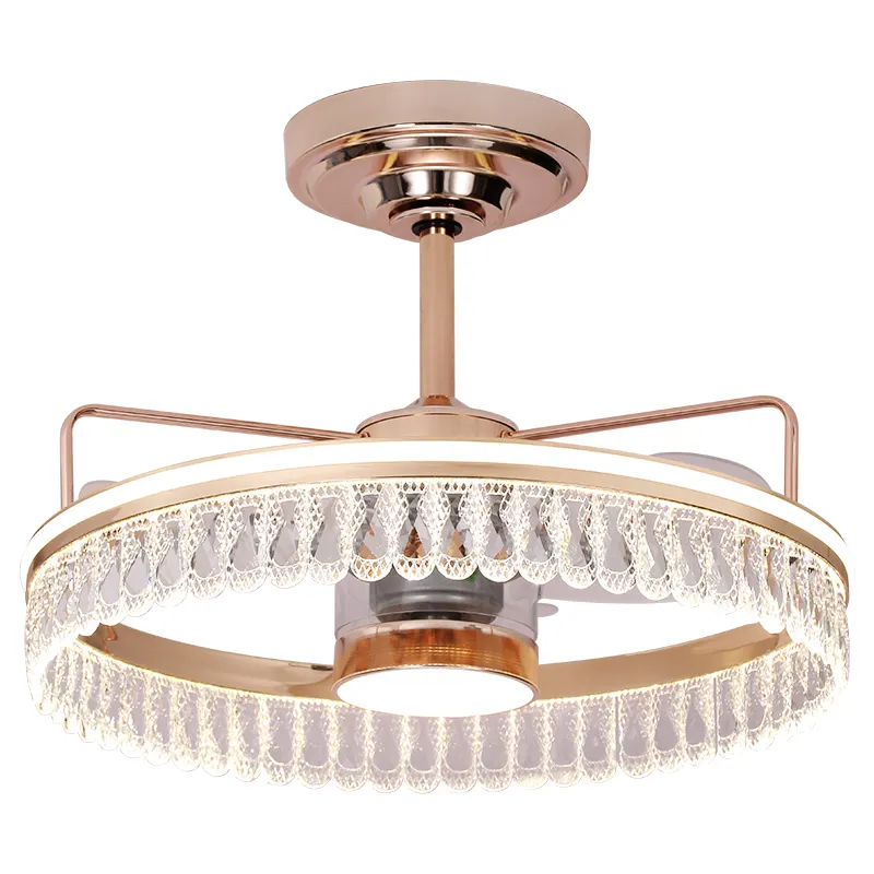 Роскошный подвесной светильник для гостиной и ресторана, комнатный металлический алюминиевый потолочный светильник из розового золота с кристаллами, с вентилятором